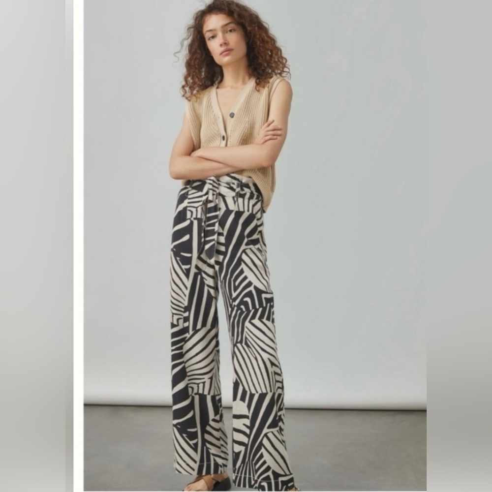 Anthropologie Geometric Zebra Print Boho Belted Pants High Waist Artsy Lyocell 4